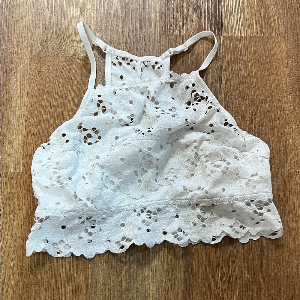 Aerie White Lace Halter Crop Top